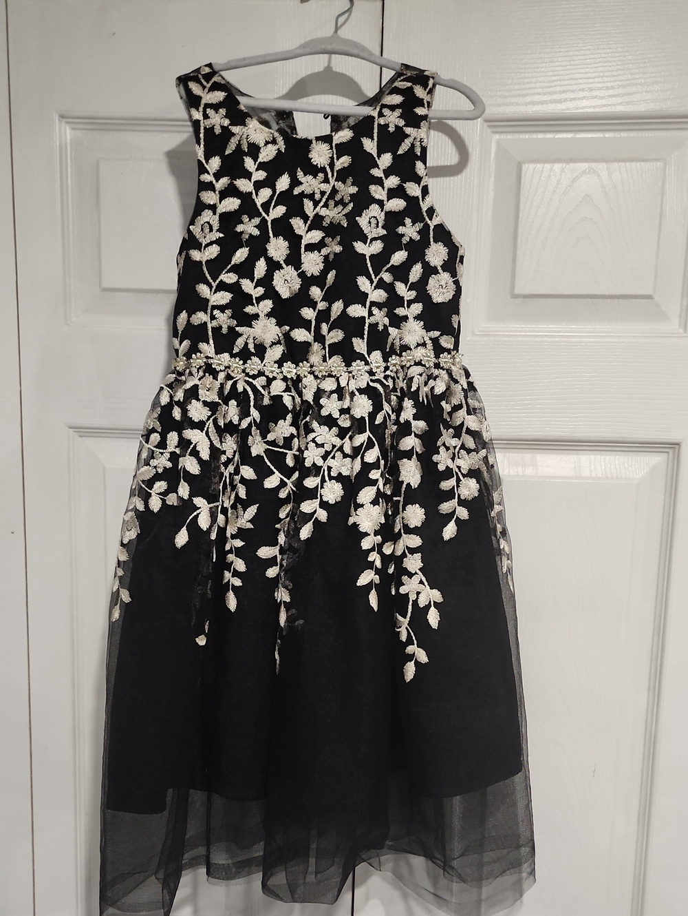 Rare Editions Black Dress with Ivory Floral Embroidery